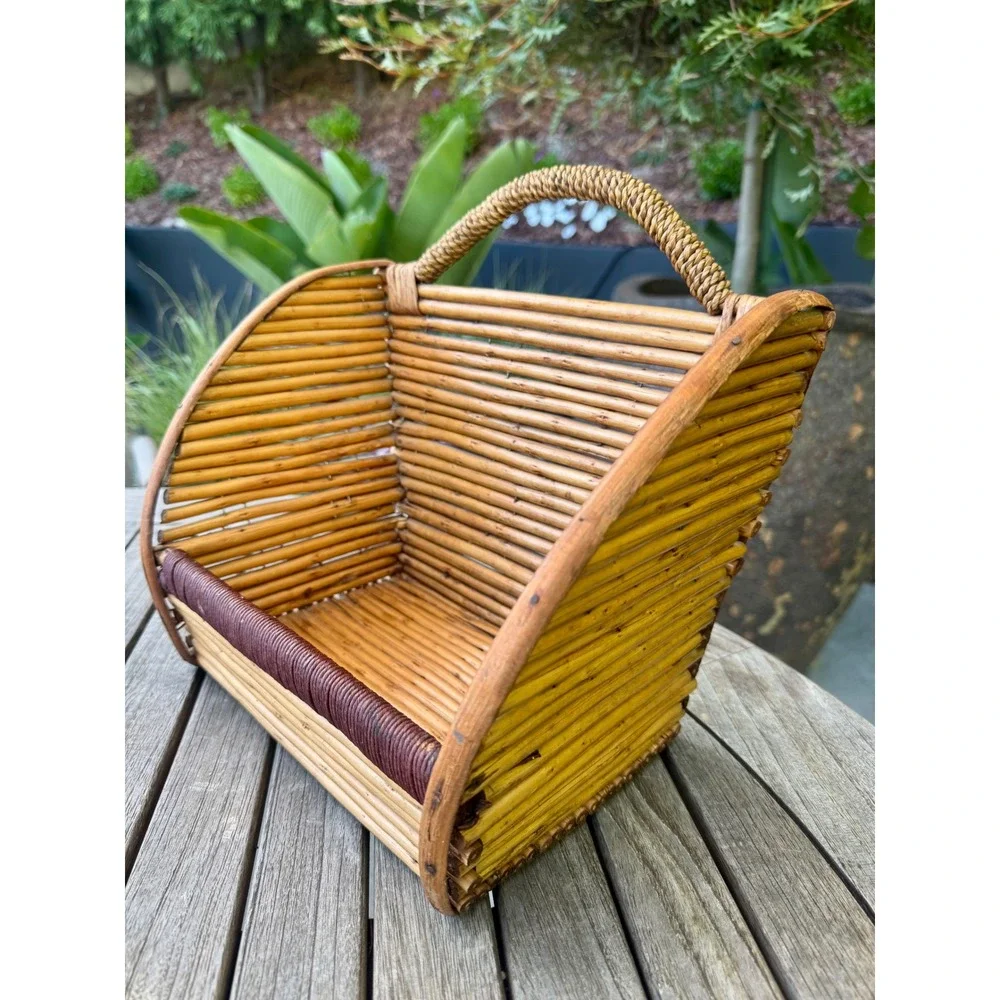 Vintage Rattan Wall Pocket Basket, Bamboo Magazine and Mail Organizer 12x10 x 6